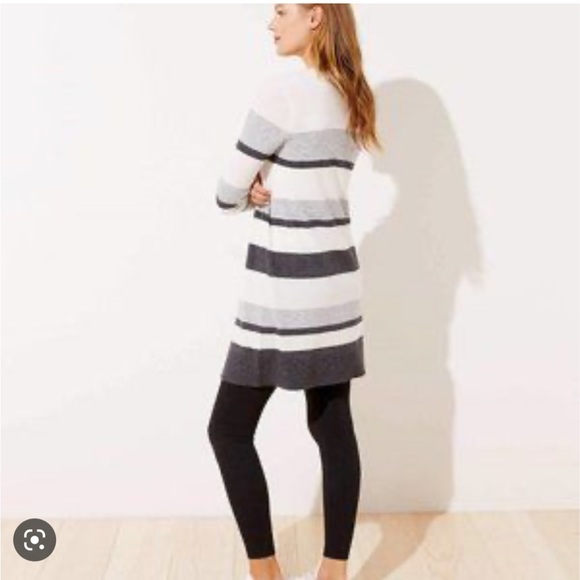 Loft Striped Open Cardigan Grey Colorblock - Picture 2 of 7